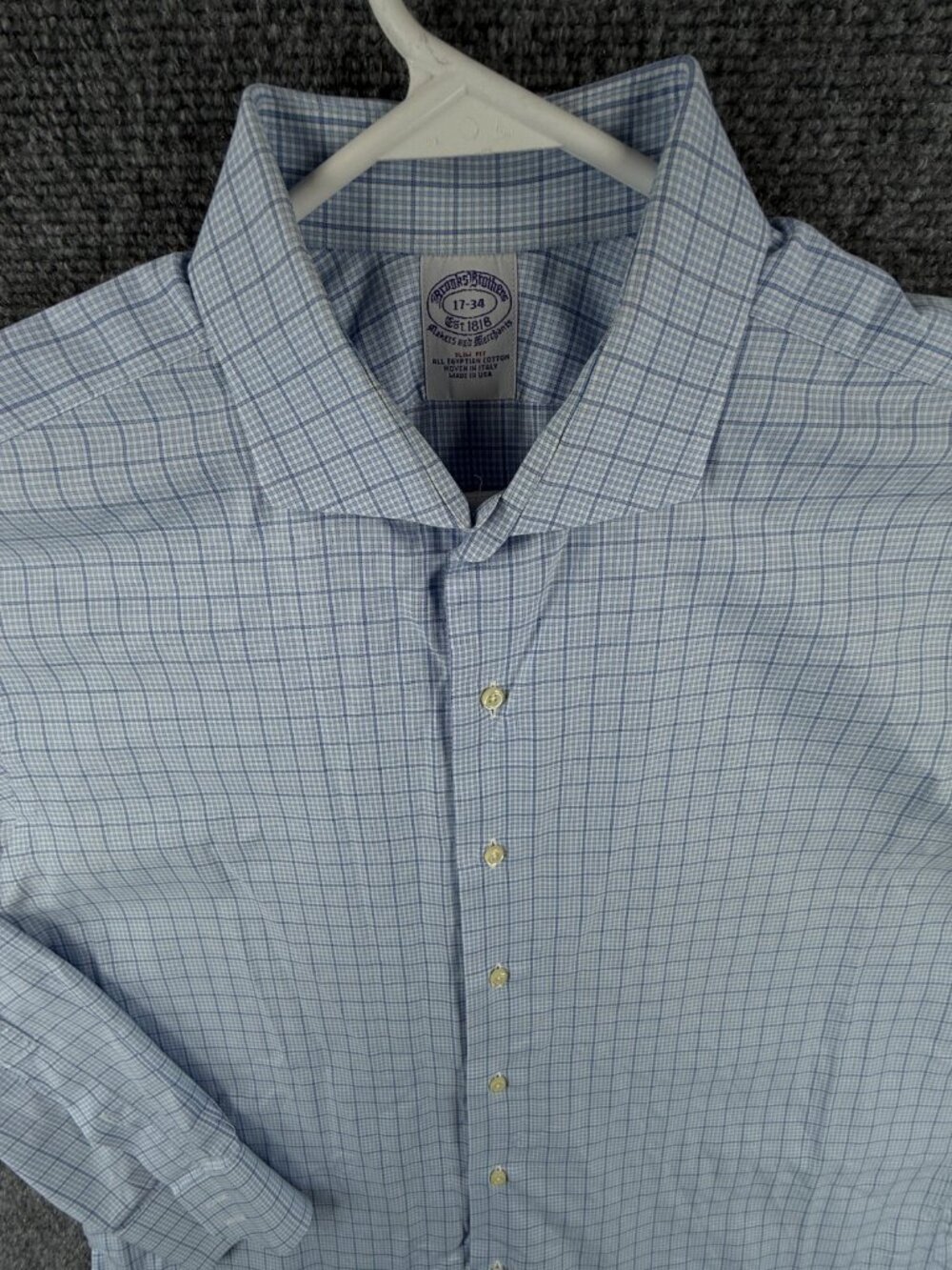 Brooks Brothers Makers & Merchants Blue Check 17 34 Slim Fit Italy USA Woven